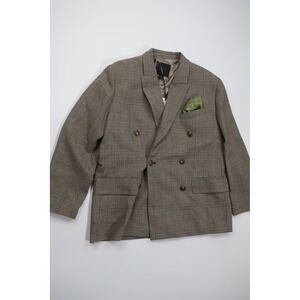 Zara Blazer Double Breasted Glen Check Plaid Large Brown Professional NWT